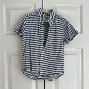 Mini Boden Linen Navy and White Striped Kids Button Down Shirt